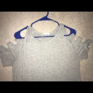 Open strap shoulder gray shirt